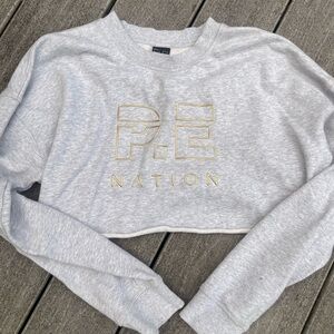 P. E Nation Heads Up metallic cropped sweatshirt rare Gray Gold logo sz M